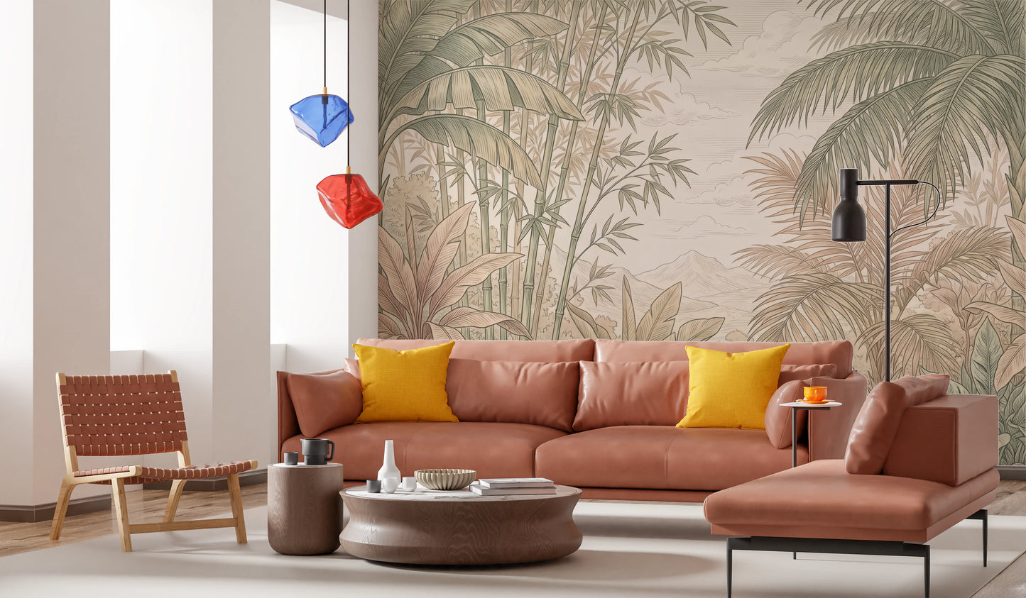 Vintage Tropical Jungle Oasis Landscape Wallpaper Wall Mural