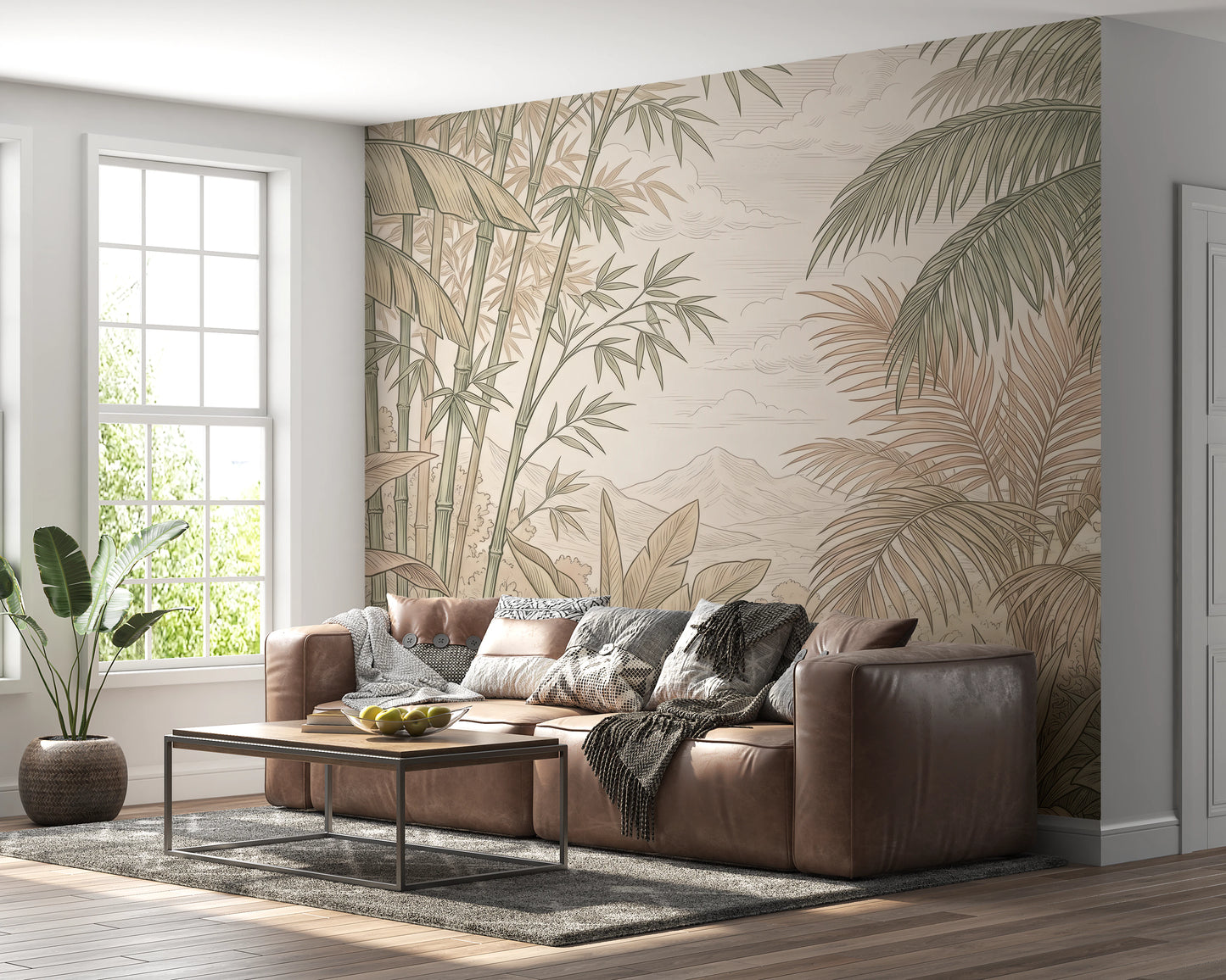 Vintage Tropical Jungle Oasis Landscape Wallpaper Wall Mural