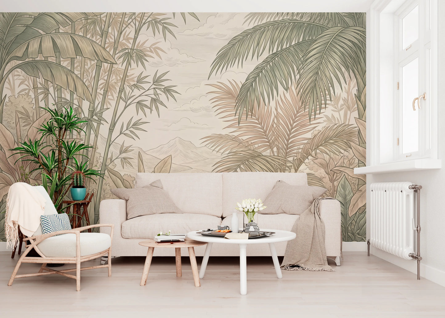 Vintage Tropical Jungle Oasis Landscape Wallpaper Wall Mural