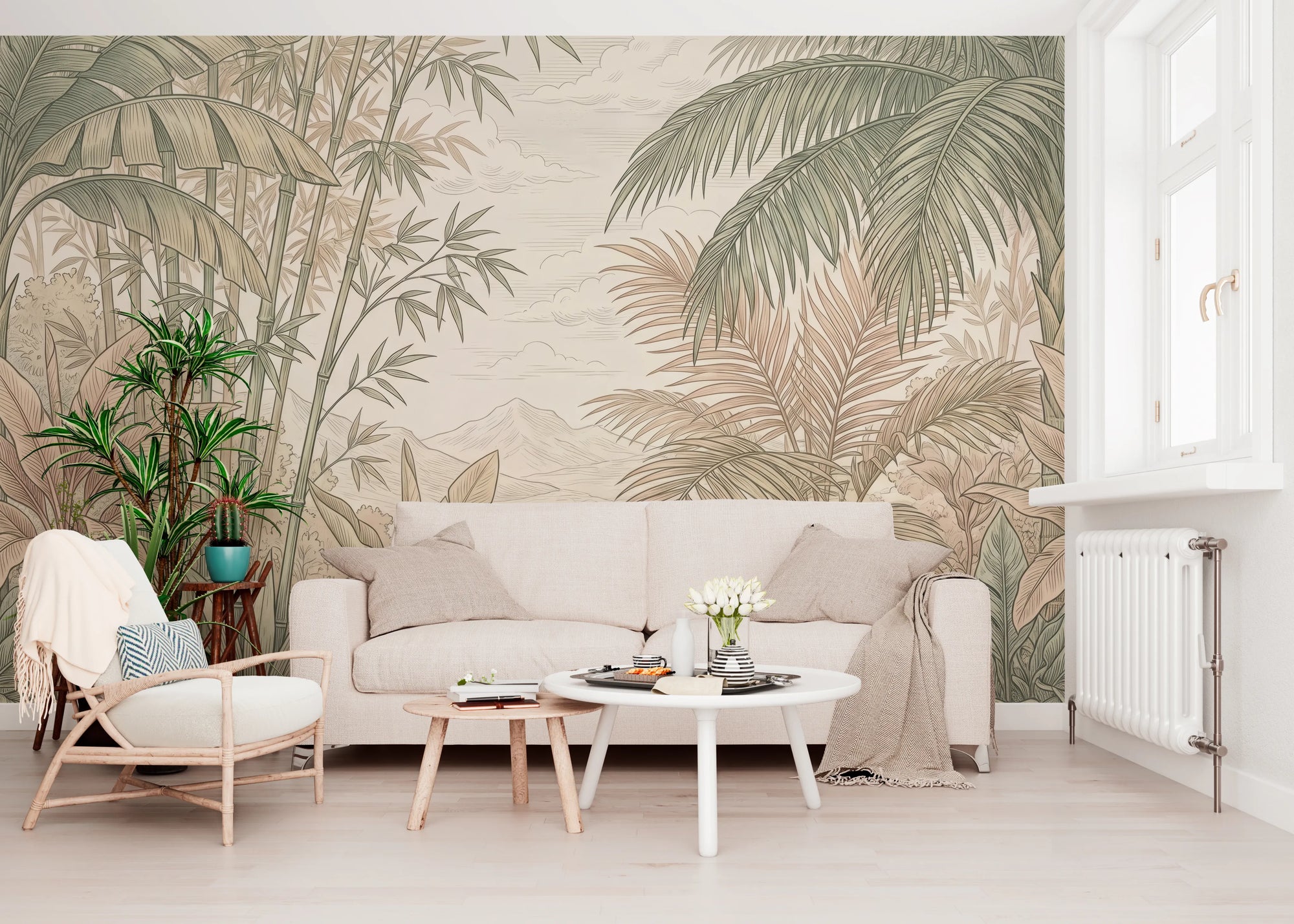 Vintage Tropical Jungle Oasis Landscape Wallpaper Wall Mural