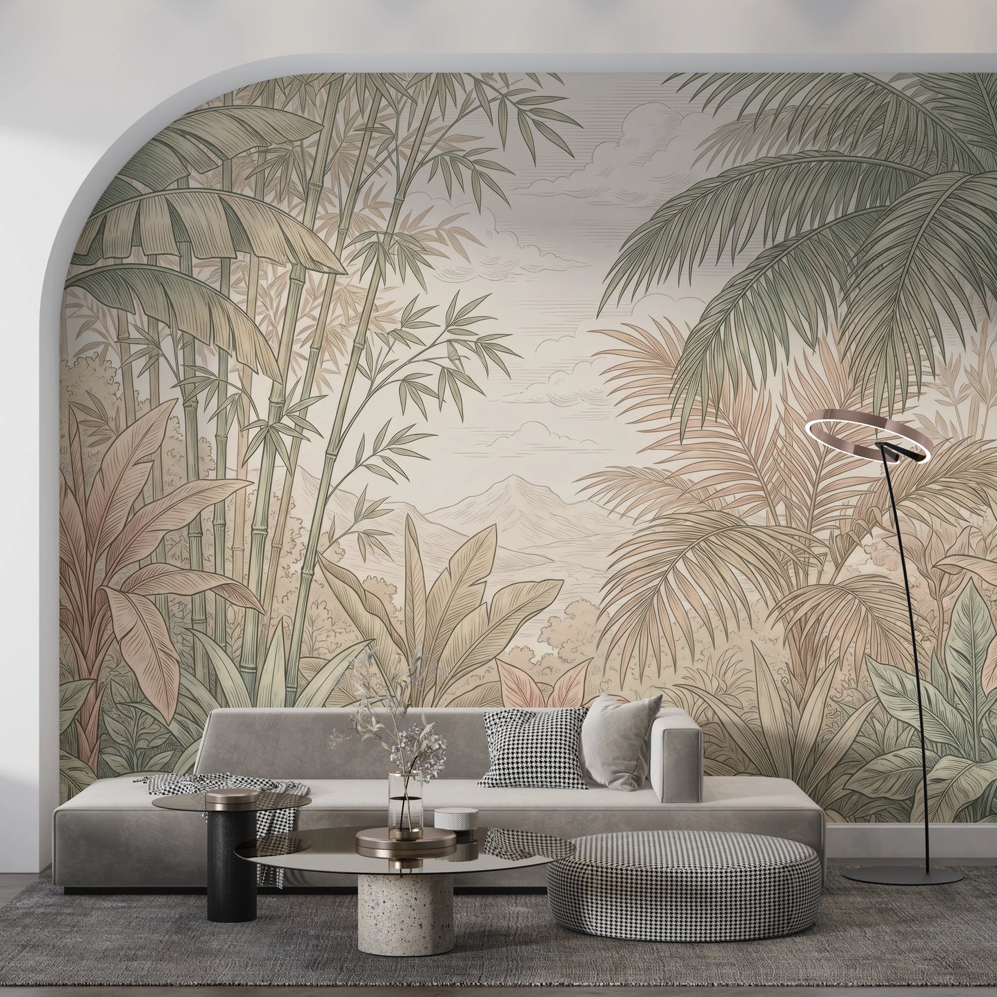 Vintage Tropical Jungle Oasis Landscape Wallpaper Wall Mural