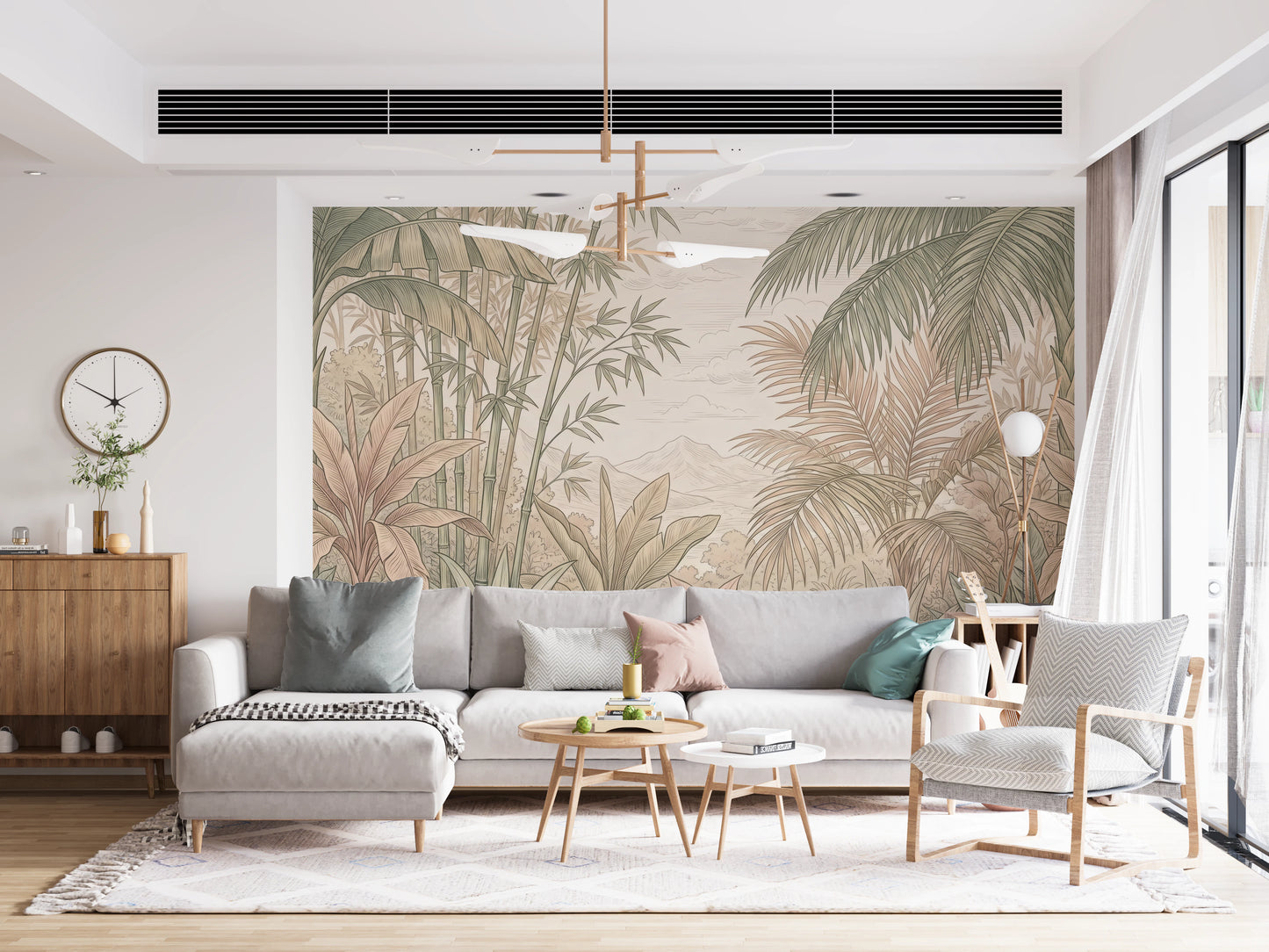 Vintage Tropical Jungle Oasis Landscape Wallpaper Wall Mural