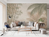 Vintage Tropical Jungle Oasis Landscape Wallpaper Wall Mural