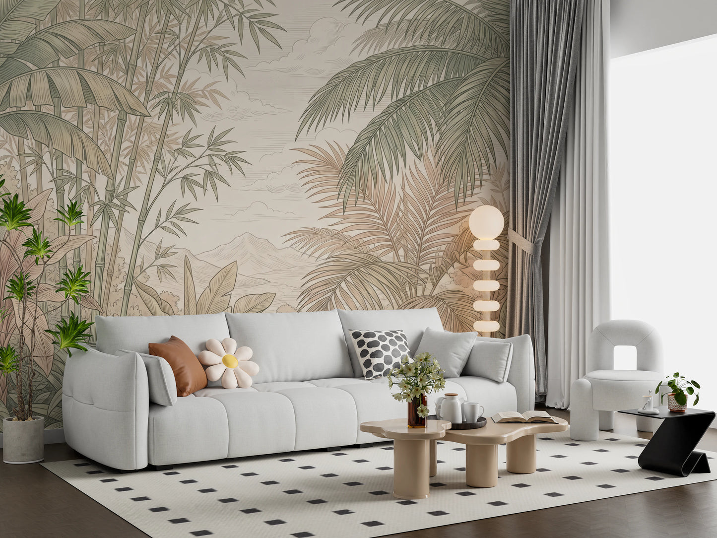 Vintage Tropical Jungle Oasis Landscape Wallpaper Wall Mural