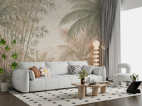 Vintage Tropical Jungle Oasis Landscape Wallpaper Wall Mural