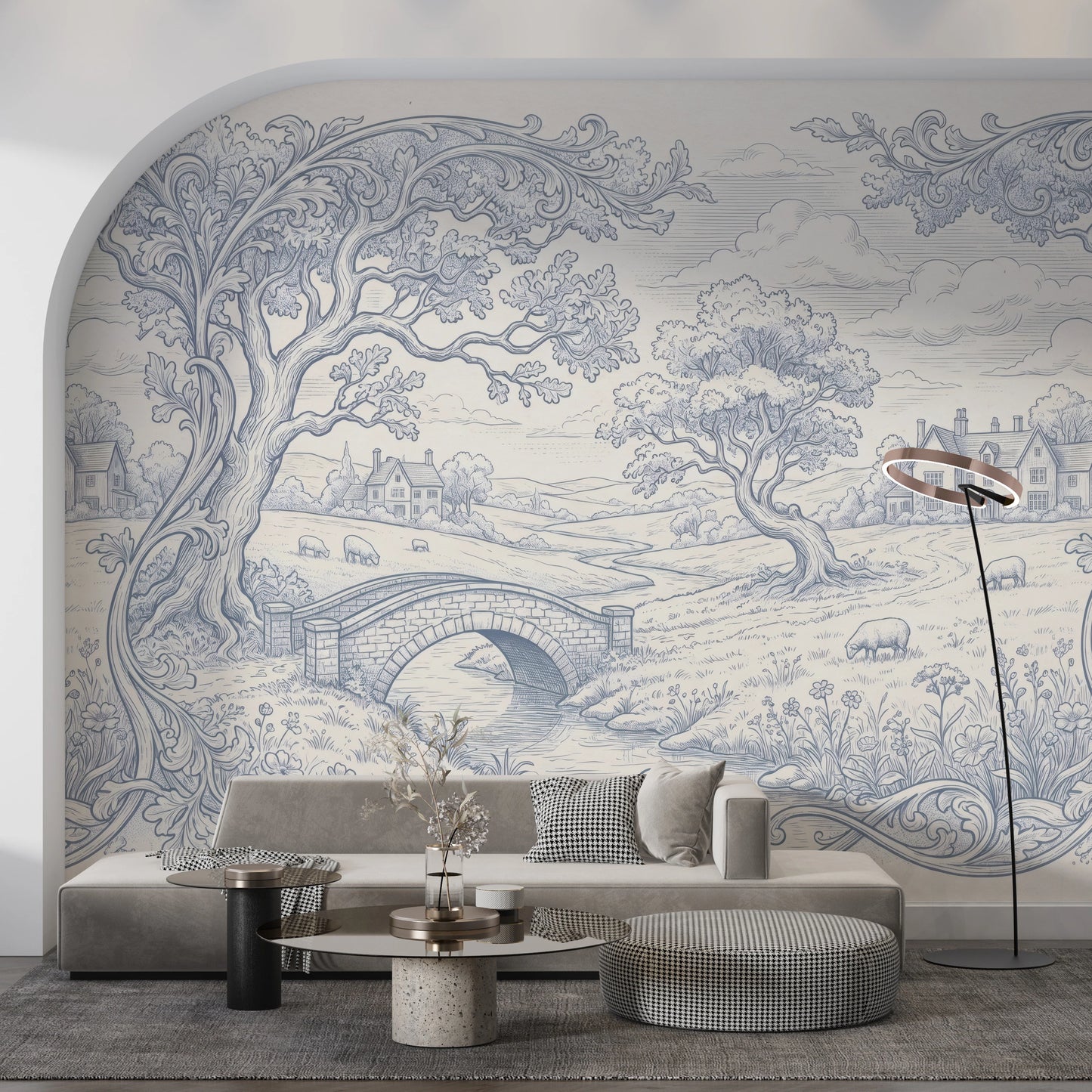 Toile de Jouy Countryside Pastoral Wallpaper Wall Mural
