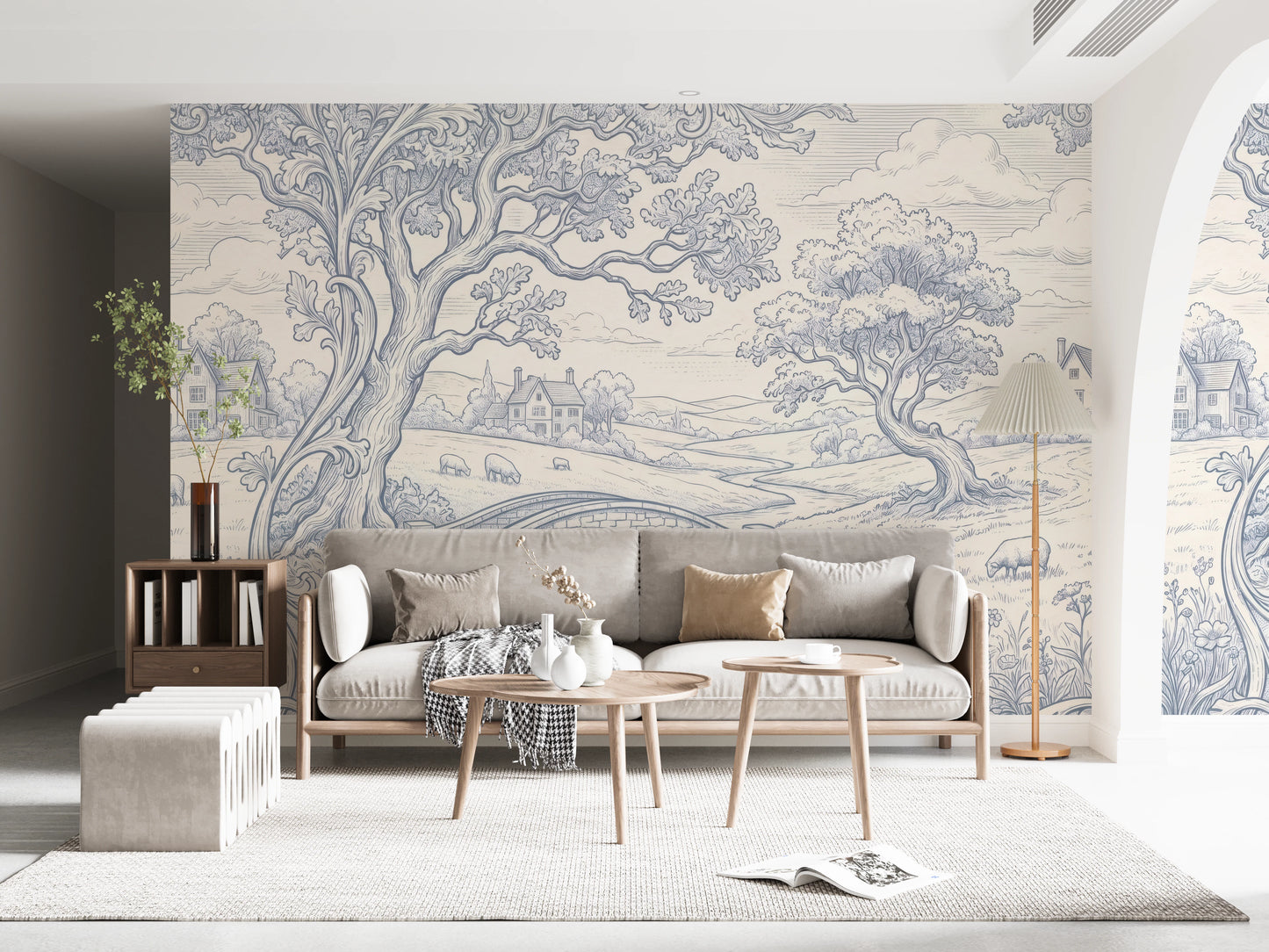 Toile de Jouy Countryside Pastoral Wallpaper Wall Mural