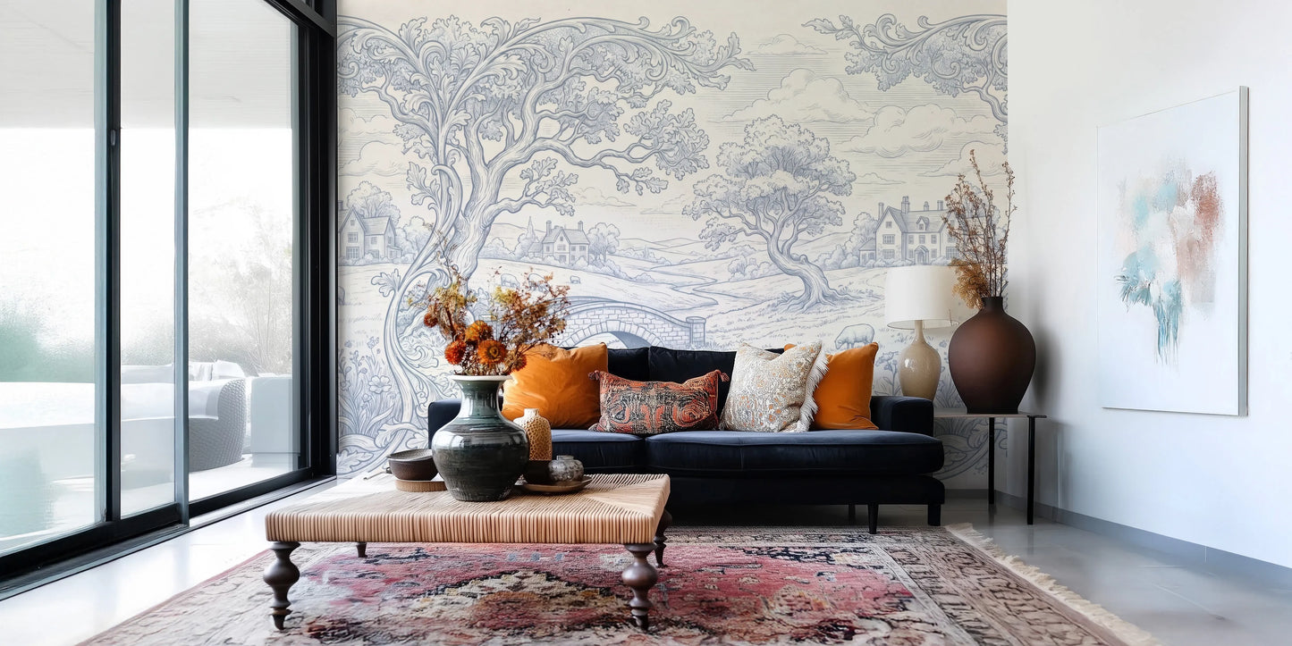 Toile de Jouy Countryside Pastoral Wallpaper Wall Mural
