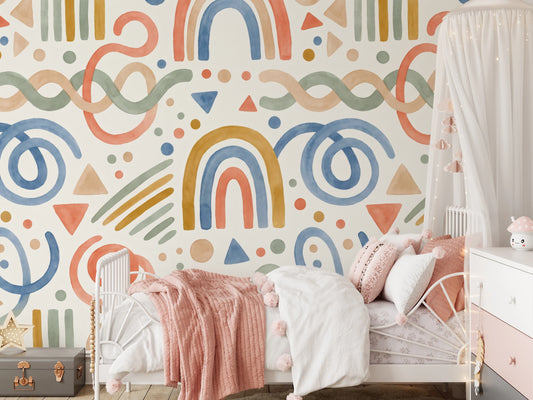 Minimalist Watercolor Geometric Kids Room Wallpaper Wall Mural