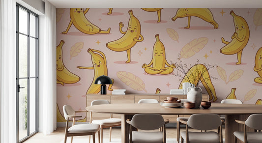 Yoga Bananas Fun Kids Pattern Wallpaper Wall Mural