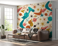Mid Century Retro Space Adventure Wallpaper Wall Mural