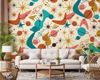 Mid Century Retro Space Adventure Wallpaper Wall Mural