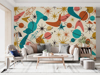 Mid Century Retro Space Adventure Wallpaper Wall Mural