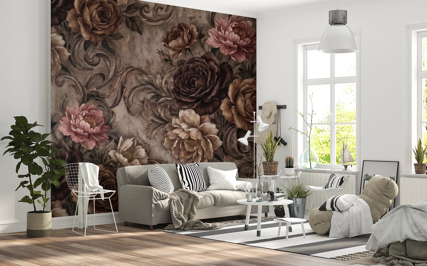 Vintage Moody Rose Floral Damask Mural Wall Mural