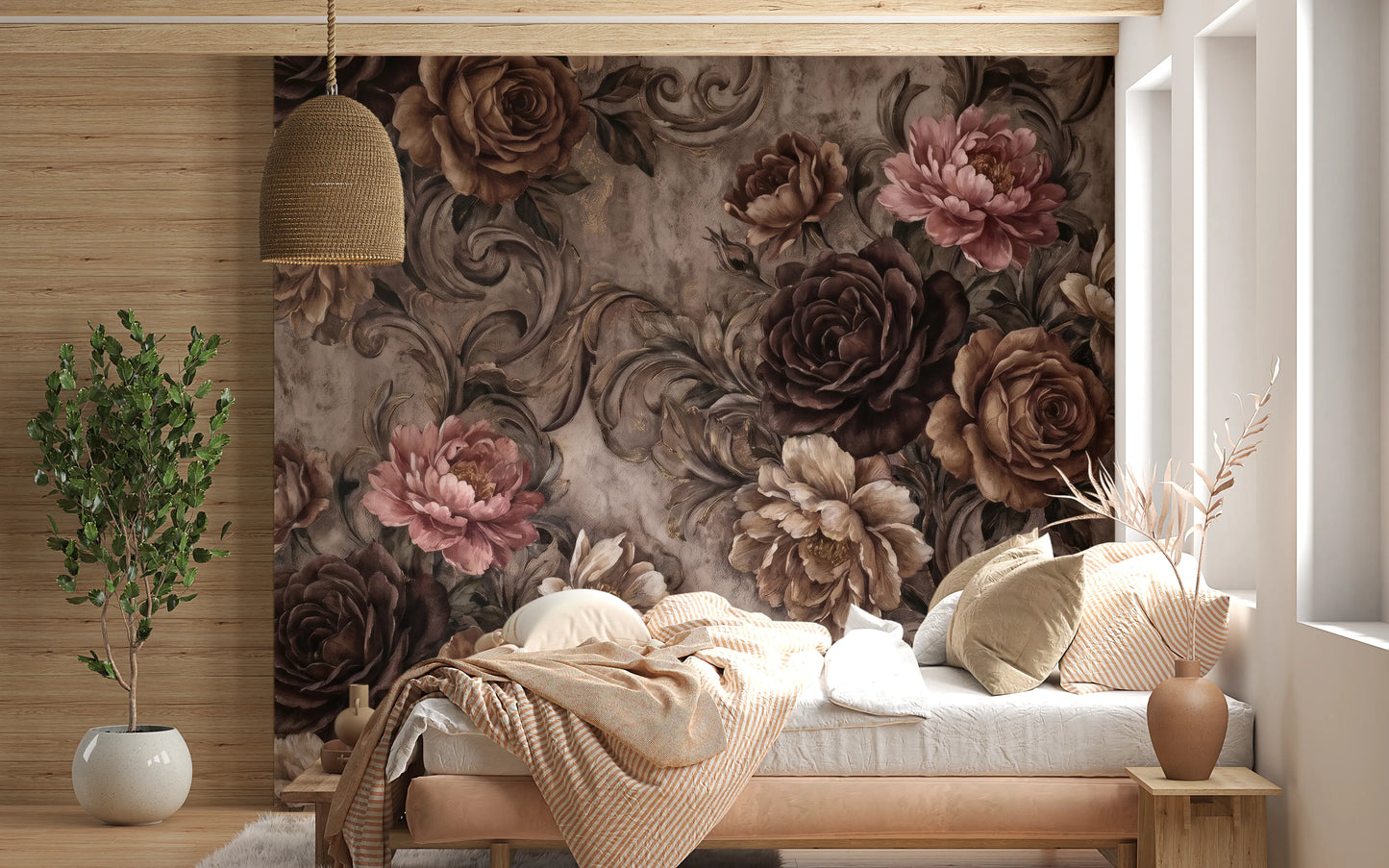 Vintage Moody Rose Floral Damask Mural Wall Mural