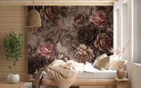 Vintage Moody Rose Floral Damask Mural Wall Mural