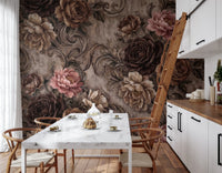 Vintage Moody Rose Floral Damask Mural Wall Mural