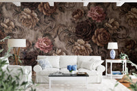 Vintage Moody Rose Floral Damask Mural Wall Mural