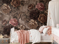 Vintage Moody Rose Floral Damask Mural Wall Mural