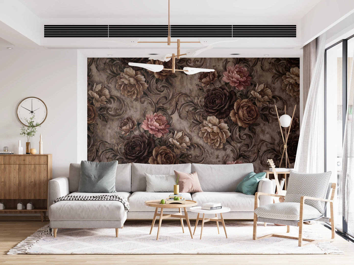 Vintage Moody Rose Floral Damask Mural Wall Mural