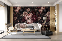 Dark Moody Romantic Floral Bloom Wallpaper Wall Mural