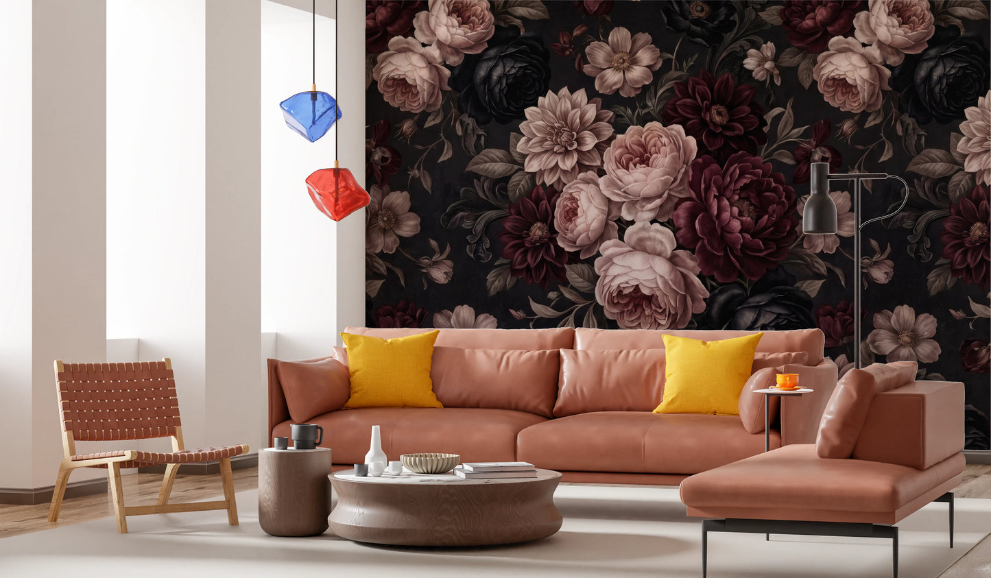 Dark Moody Romantic Floral Bloom Wallpaper Wall Mural
