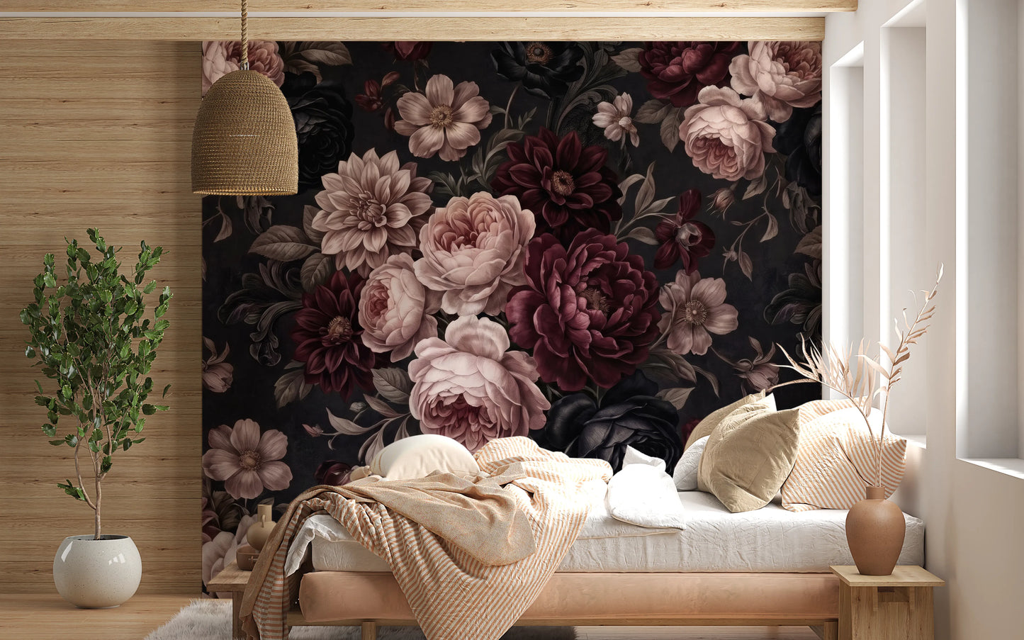 Dark Moody Romantic Floral Bloom Wallpaper Wall Mural