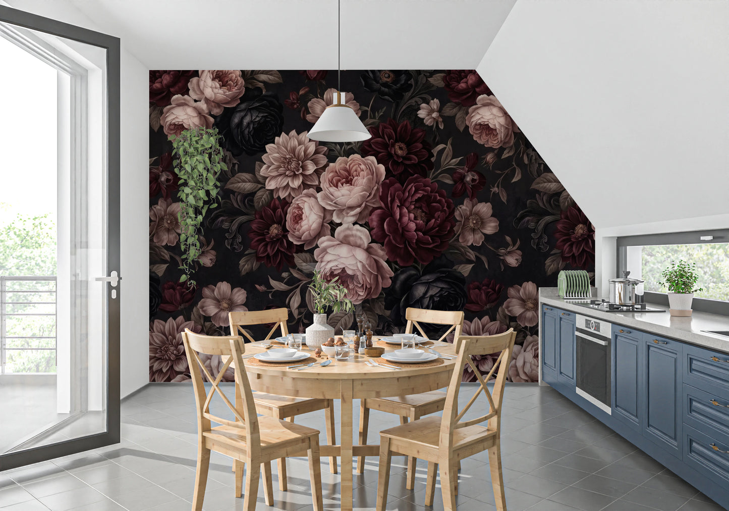 Dark Moody Romantic Floral Bloom Wallpaper Wall Mural