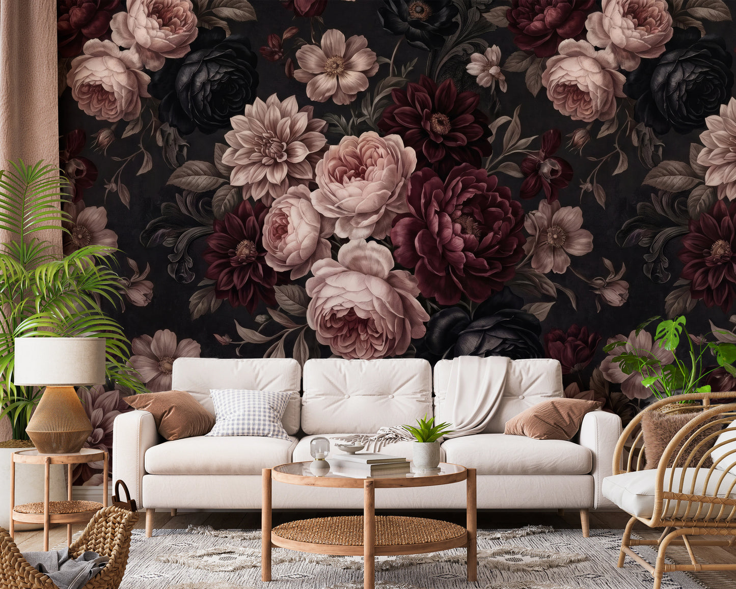 Dark Moody Romantic Floral Bloom Wallpaper Wall Mural