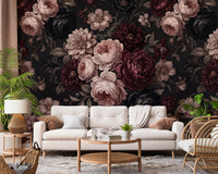 Dark Moody Romantic Floral Bloom Wallpaper Wall Mural