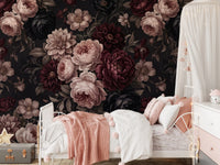 Dark Moody Romantic Floral Bloom Wallpaper Wall Mural