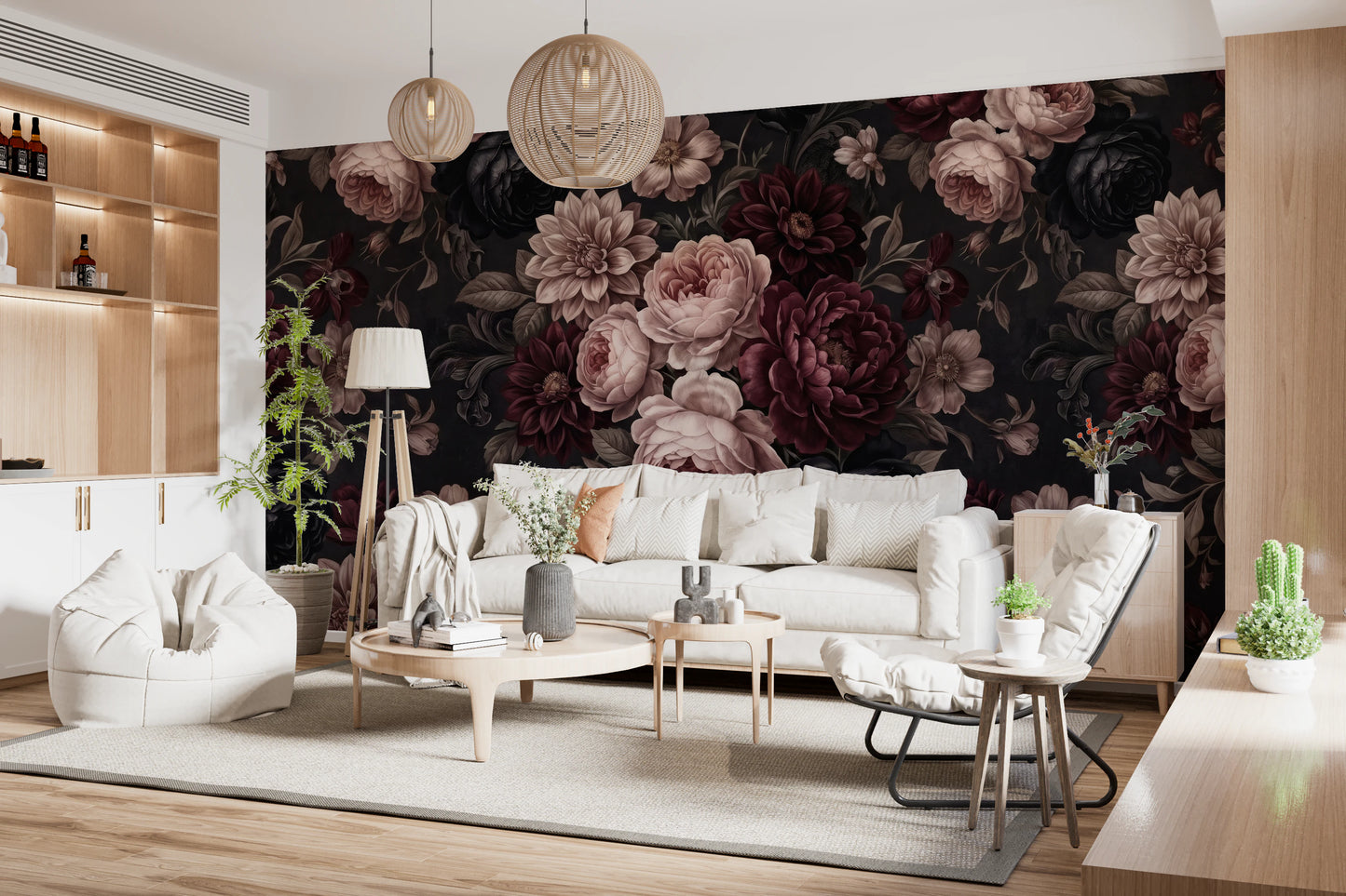Dark Moody Romantic Floral Bloom Wallpaper Wall Mural