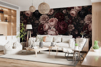 Dark Moody Romantic Floral Bloom Wallpaper Wall Mural