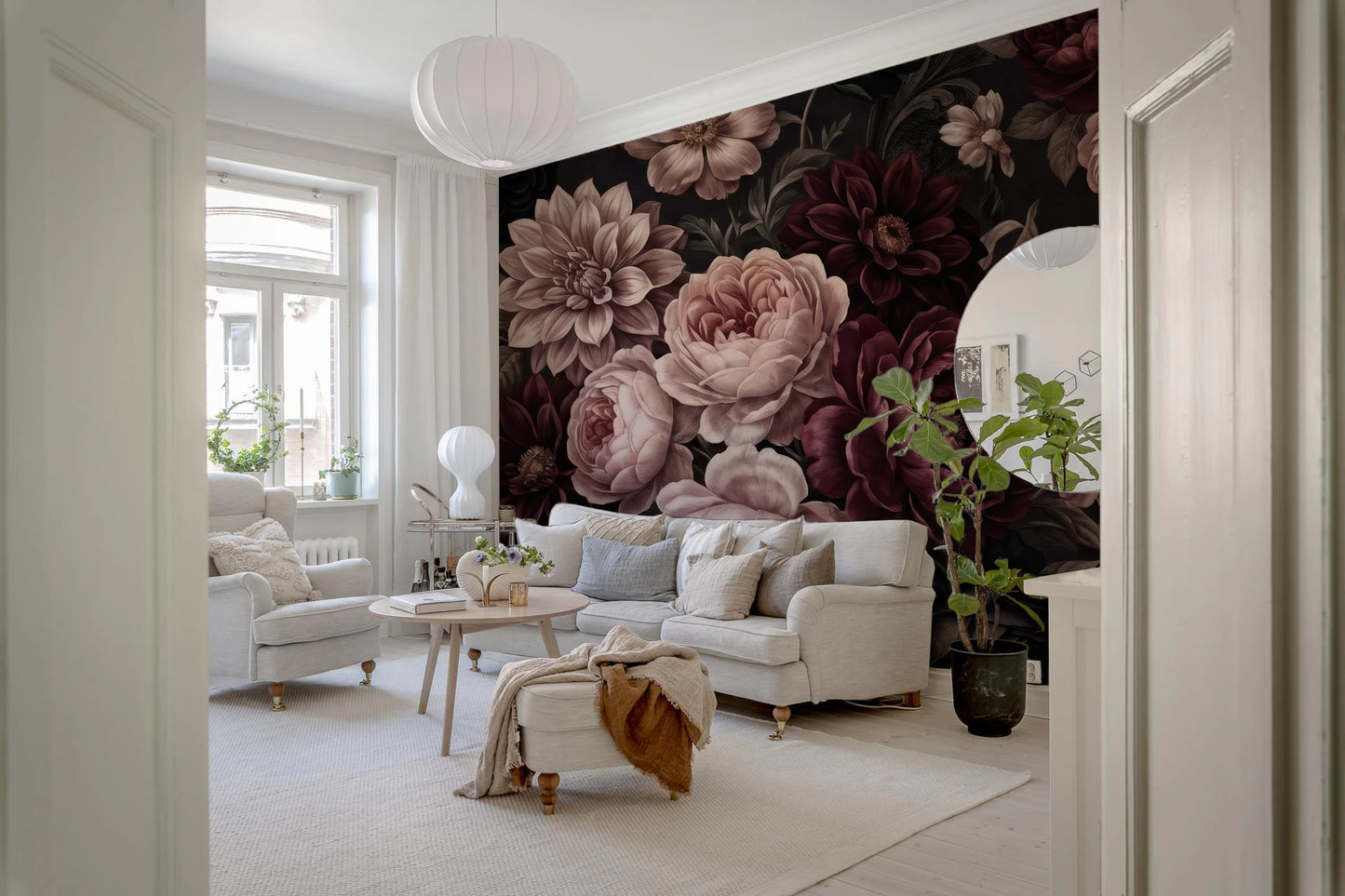Dark Moody Romantic Floral Bloom Wallpaper Wall Mural