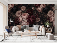 Dark Moody Romantic Floral Bloom Wallpaper Wall Mural