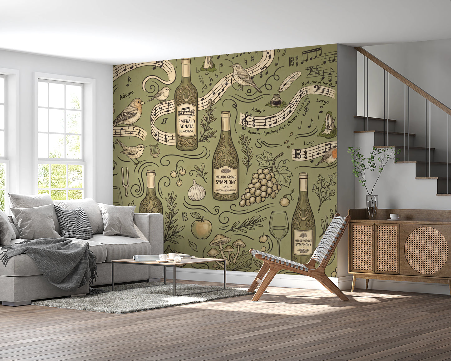 Woodland Symphony Music and Nature Illustration Wall Mural