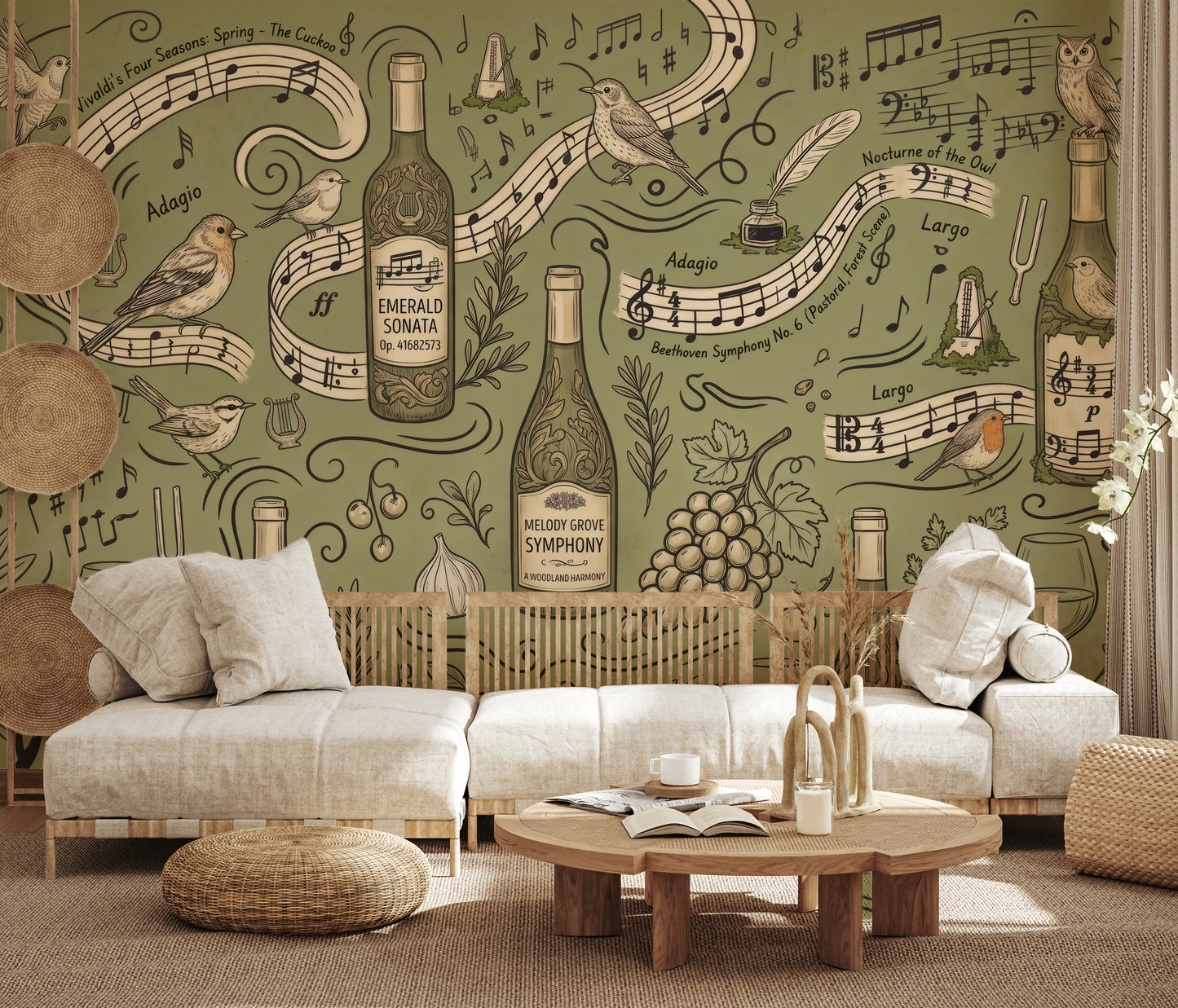 Woodland Symphony Music and Nature Illustration Wall Mural