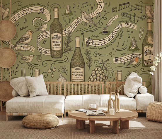 Woodland Symphony Music and Nature Illustration Wall Mural