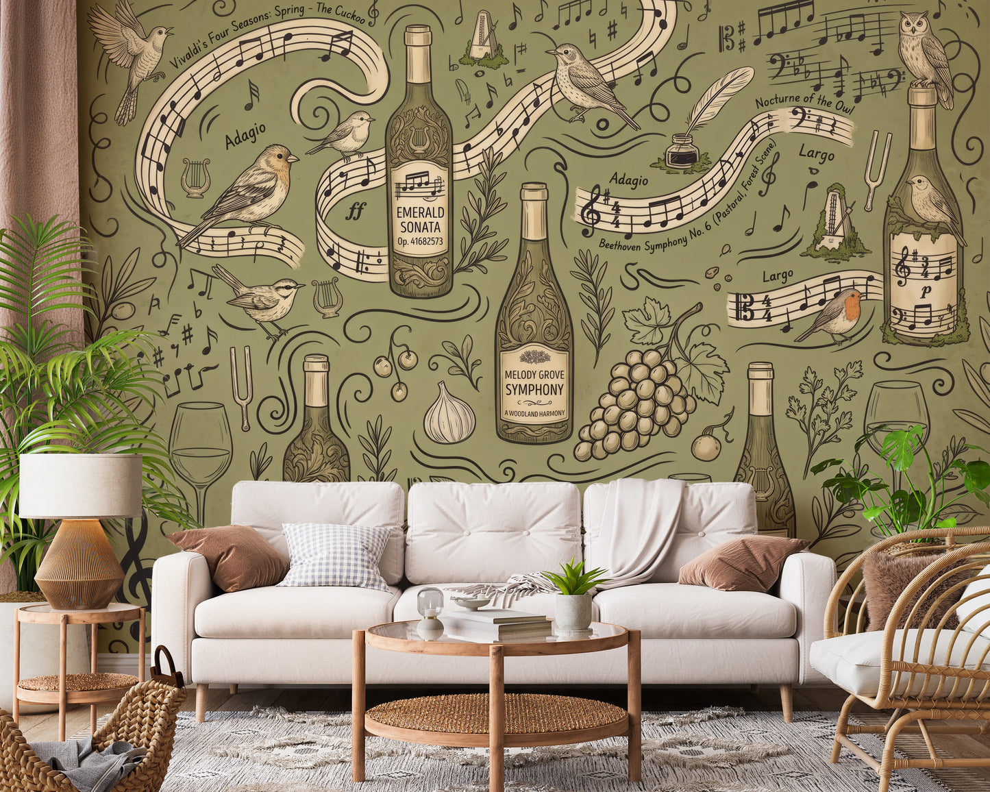 Woodland Symphony Music and Nature Illustration Wall Mural
