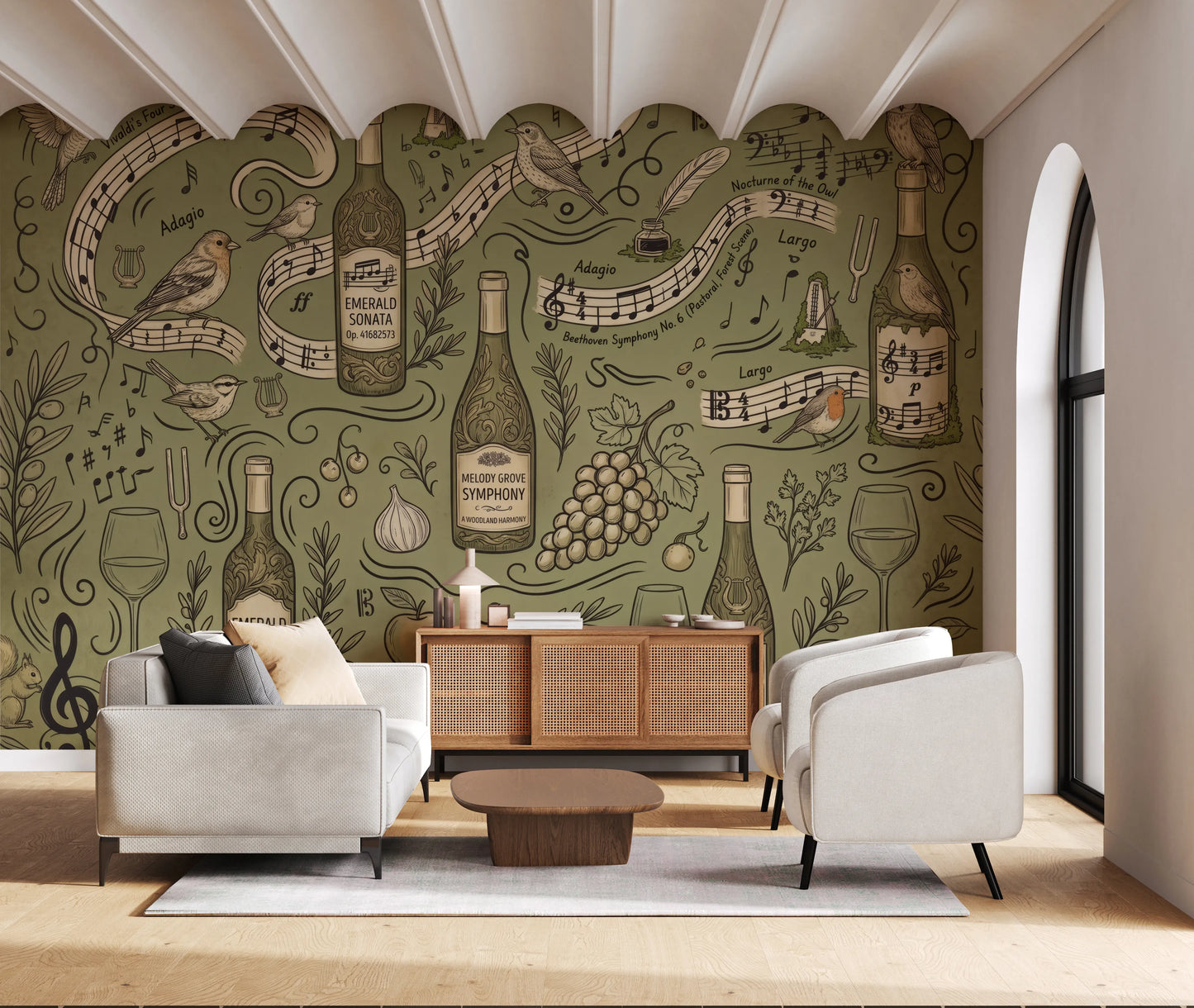 Woodland Symphony Music and Nature Illustration Wall Mural