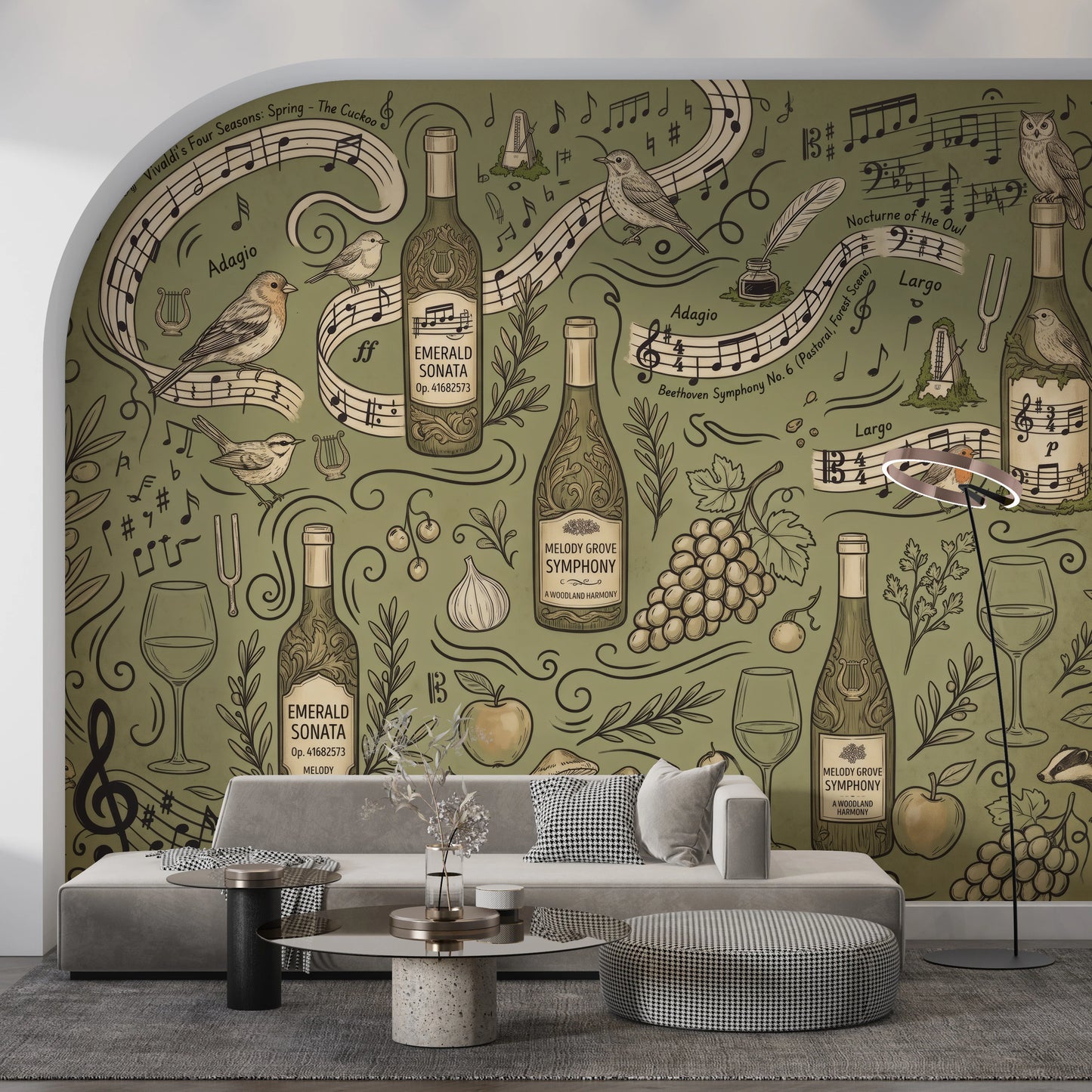 Woodland Symphony Music and Nature Illustration Wall Mural