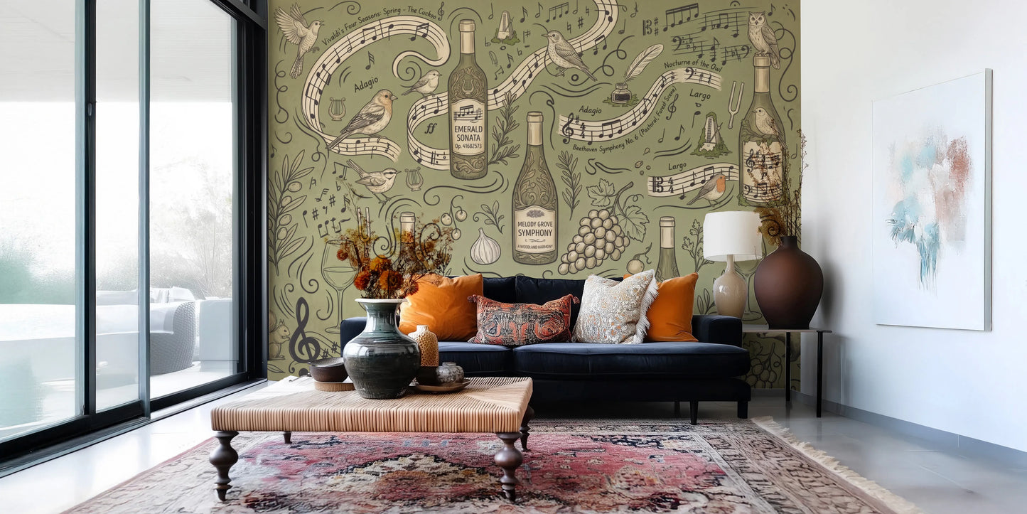 Woodland Symphony Music and Nature Illustration Wall Mural