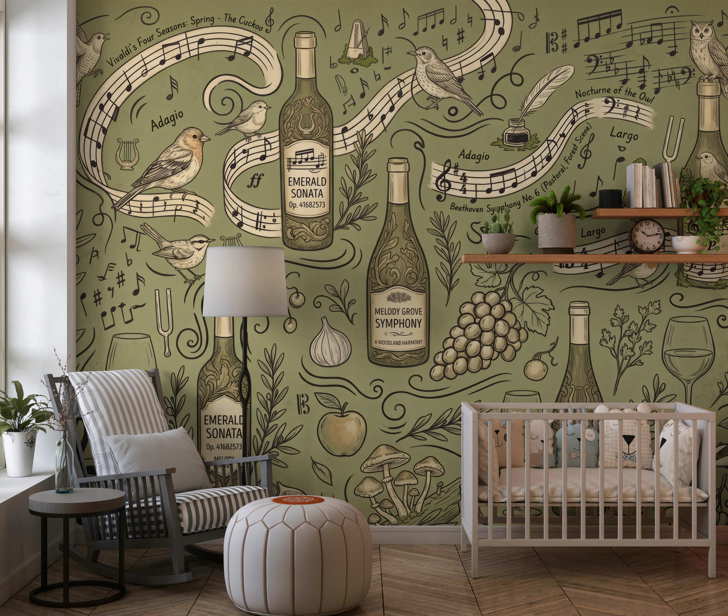Woodland Symphony Music and Nature Illustration Wall Mural