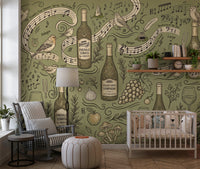 Woodland Symphony Music and Nature Illustration Wall Mural