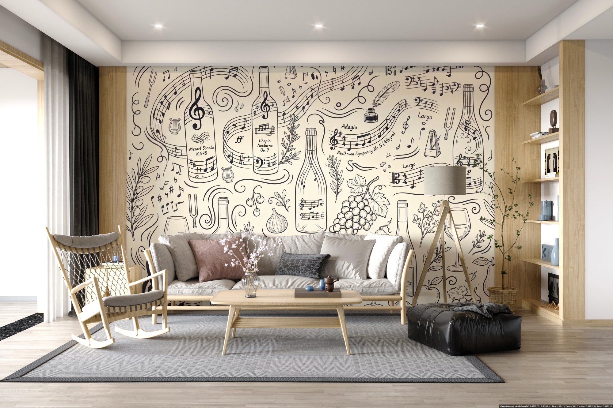 Classical Music and Fine Wine Illustration Wallpaper Wall Mural