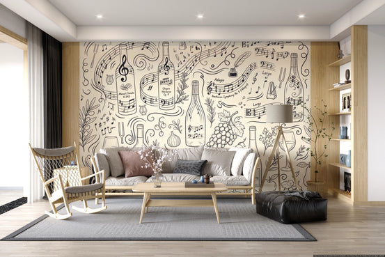 Classical Music and Fine Wine Illustration Wallpaper Wall Mural