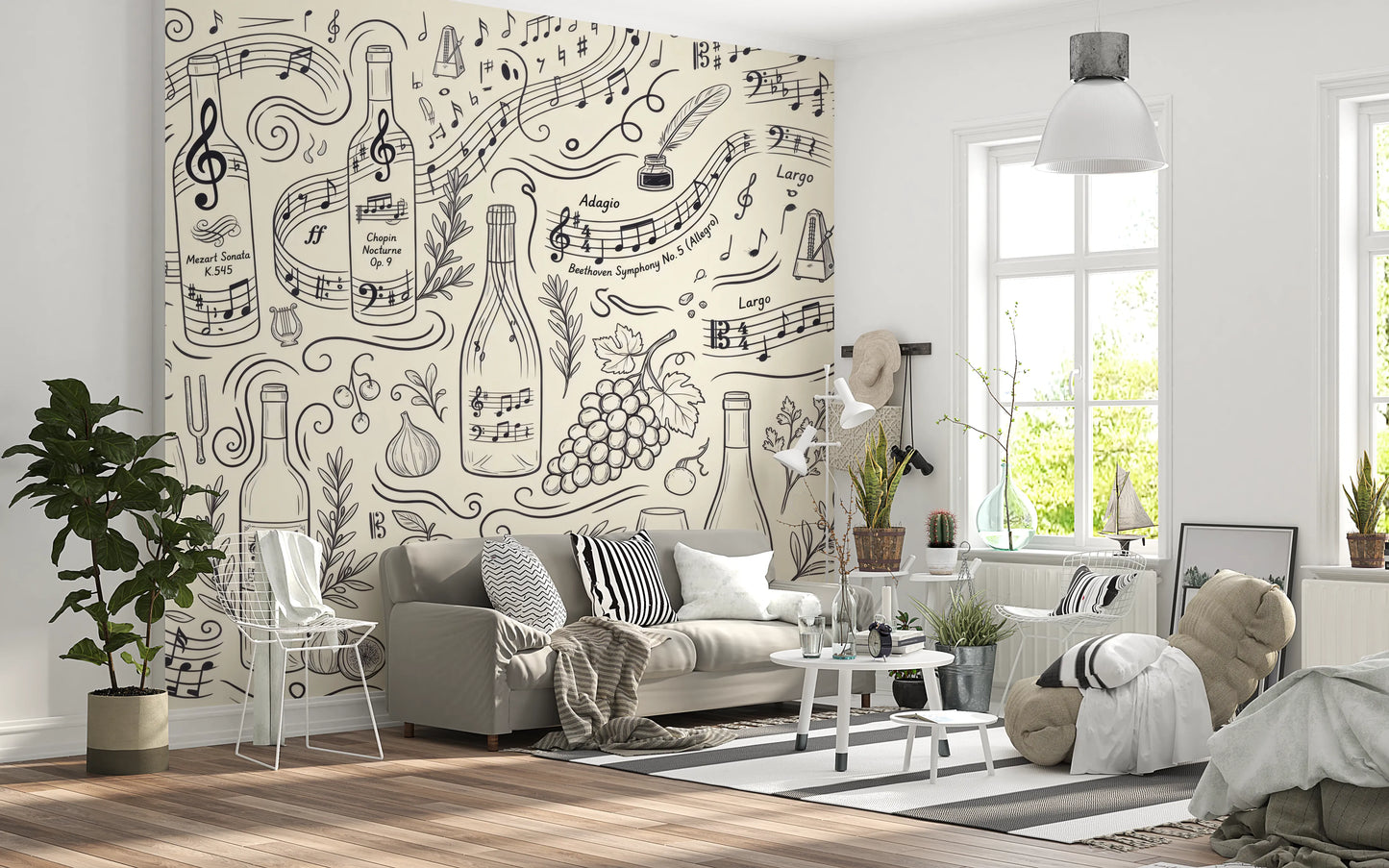 Classical Music and Fine Wine Illustration Wallpaper Wall Mural