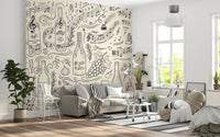 Classical Music and Fine Wine Illustration Wallpaper Wall Mural