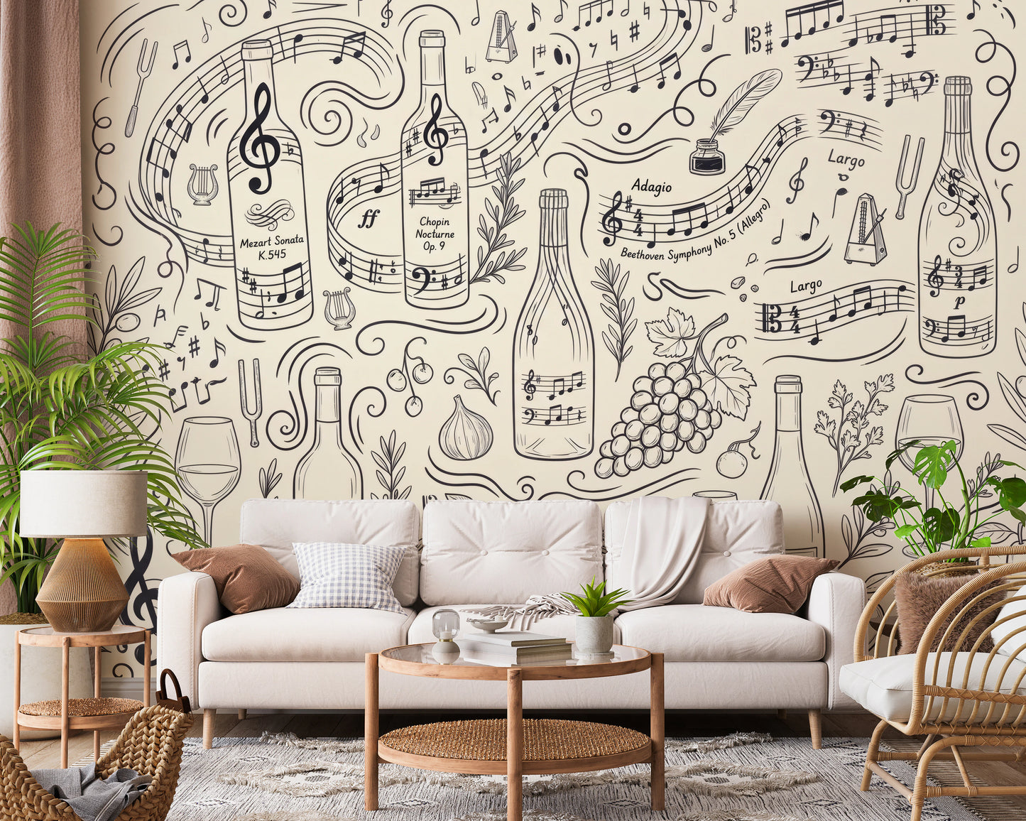Classical Music and Fine Wine Illustration Wallpaper Wall Mural