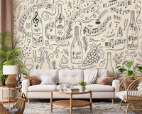 Classical Music and Fine Wine Illustration Wallpaper Wall Mural